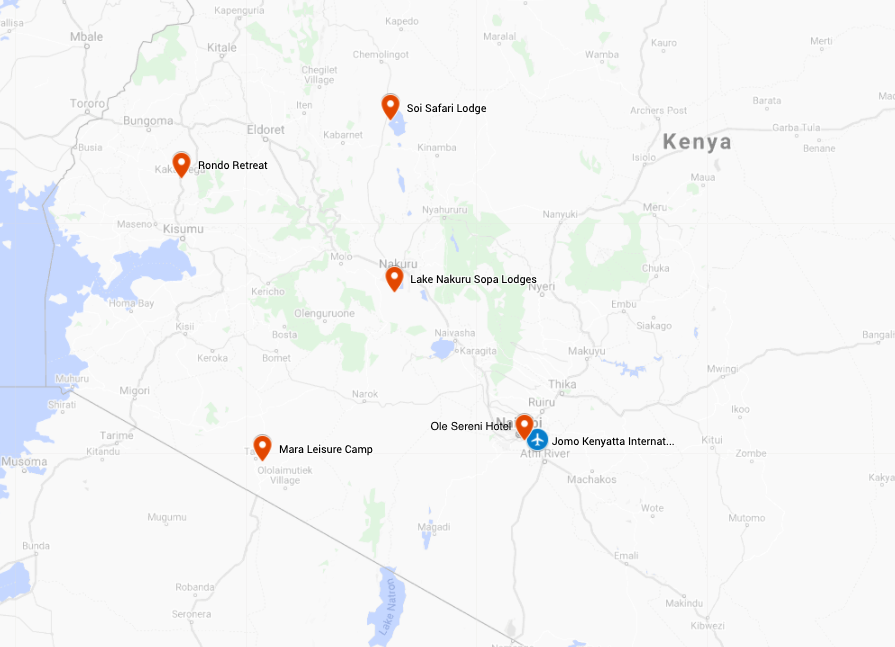 Map for Kenya Wildlife Safari