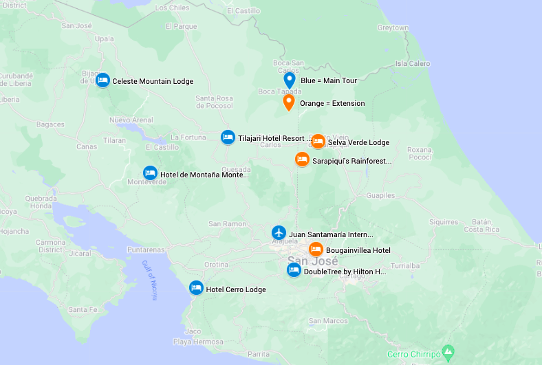 Map for Costa Rica: Monteverde & More!