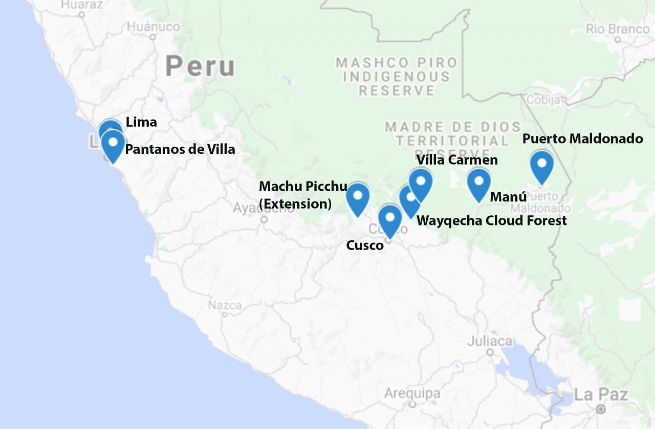Map for Peru: Cusco to Manú National Park