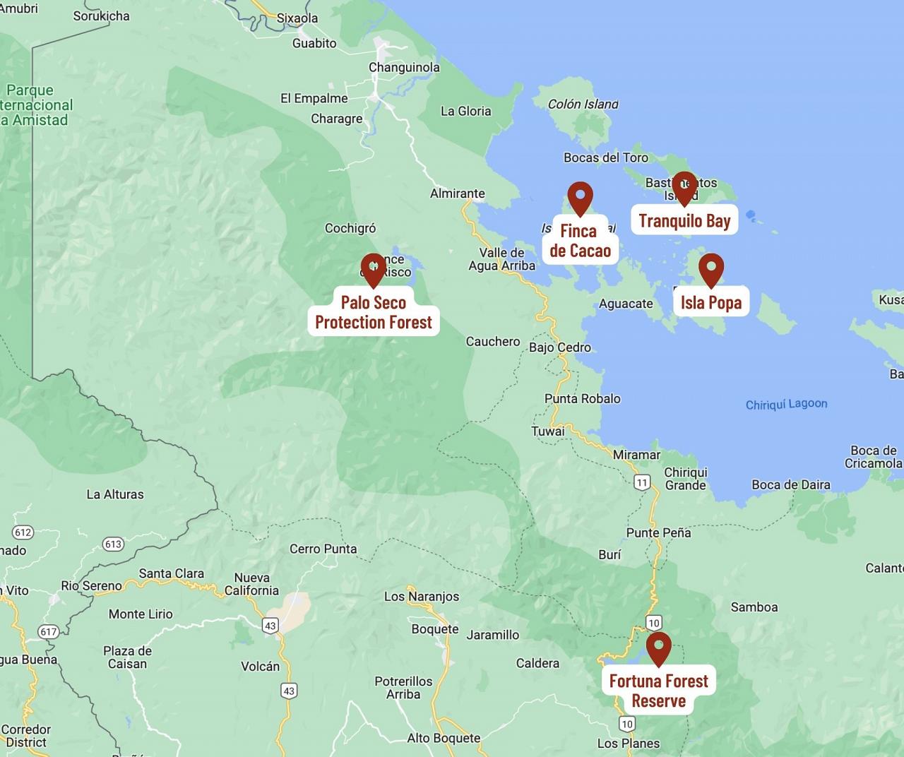 Map for Western Panama: Tranquilo Bay