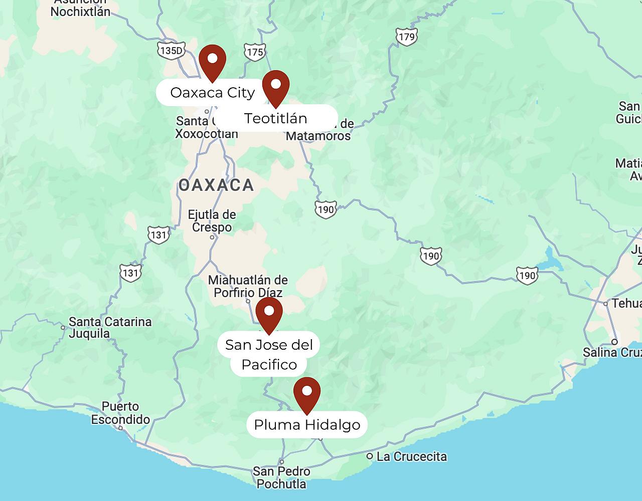 Map for Grand Oaxaca: Birds, Culture & Crafts