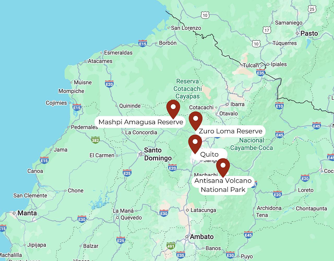 Map for The Hummingbird Series: Ecuador!