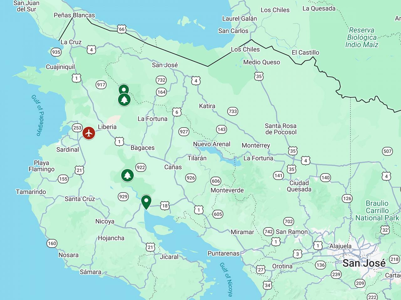 Map for Costa Rica's Pacific Side: Guanacaste & the Nicoya Peninsula