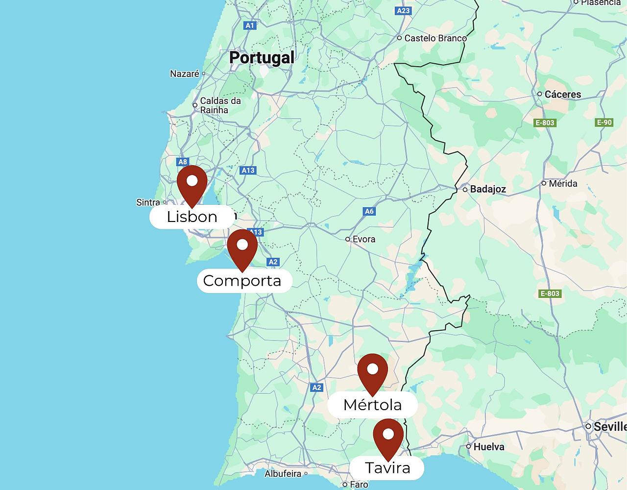 Map for Portugal in Fall: Fabulous Birding & Culture