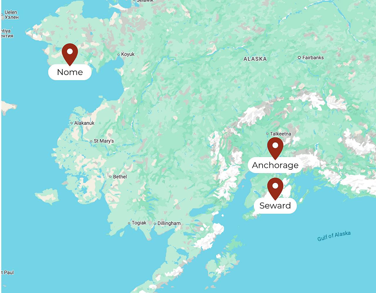 Map for Classic Alaska: Birding & Wildlife: Anchorage, Nome, Seward & Kenai Fjords