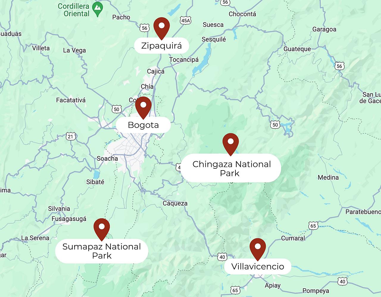 Map for Birding from Bogota