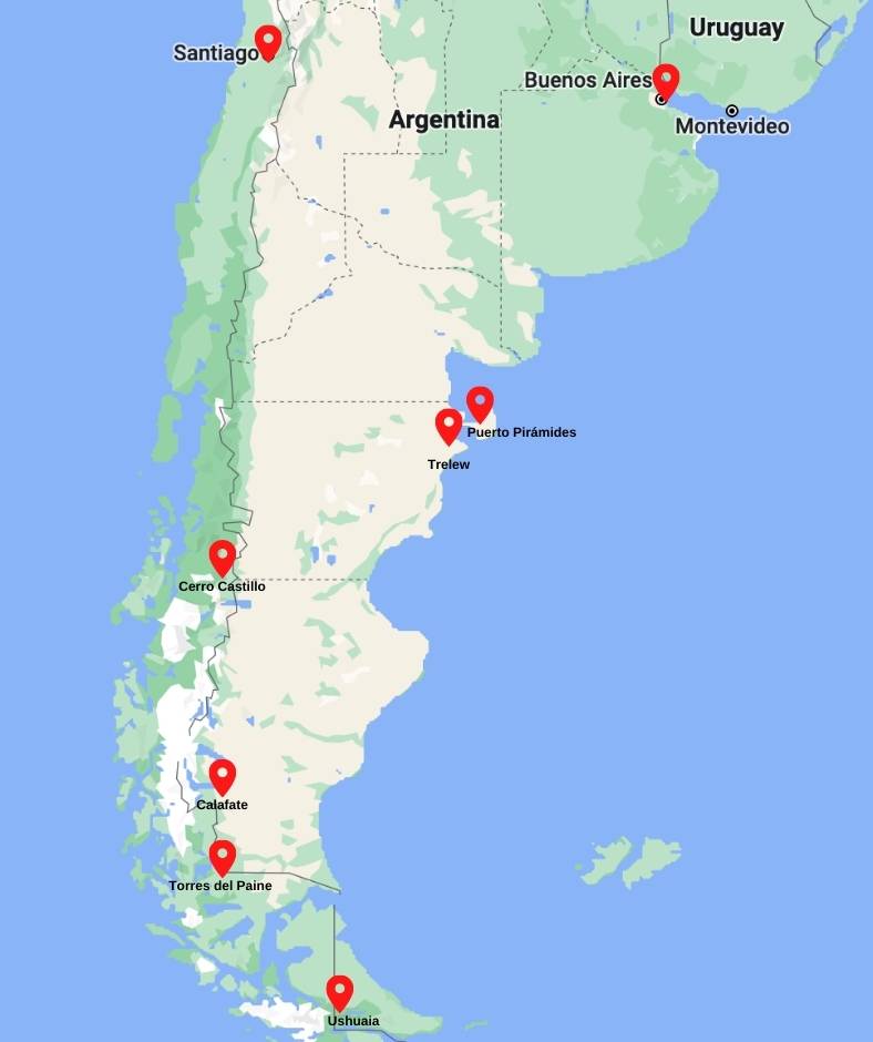Map for Ultimate Patagonia