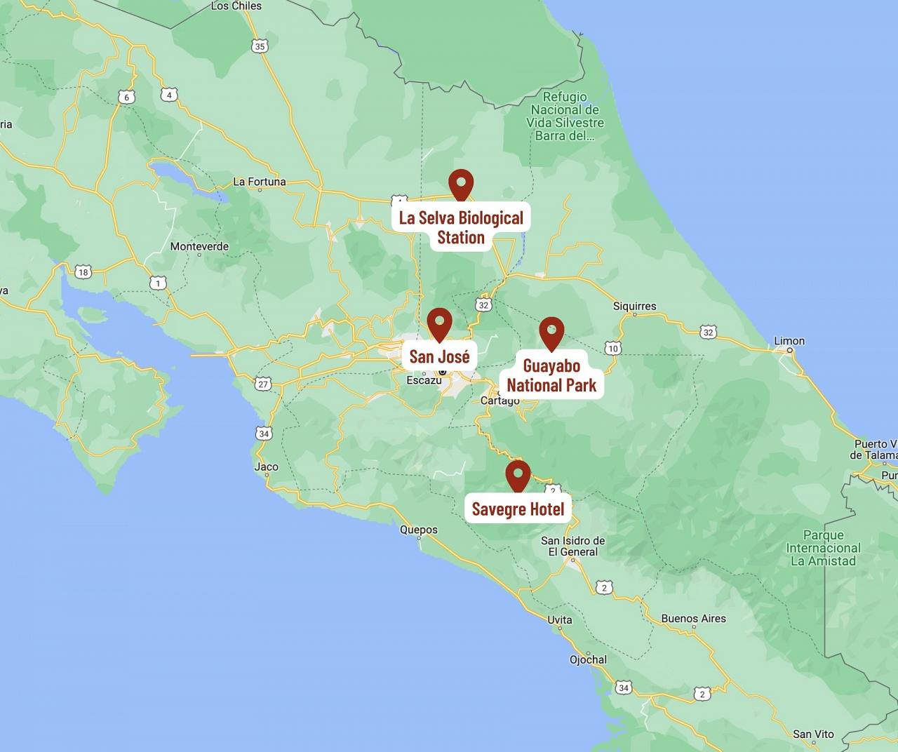 Map for Christmas in Costa Rica