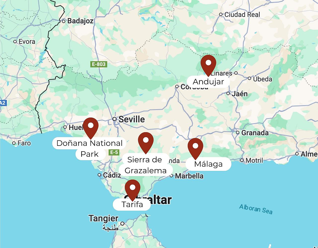 Map for Spain in Fall: Birding & Nature