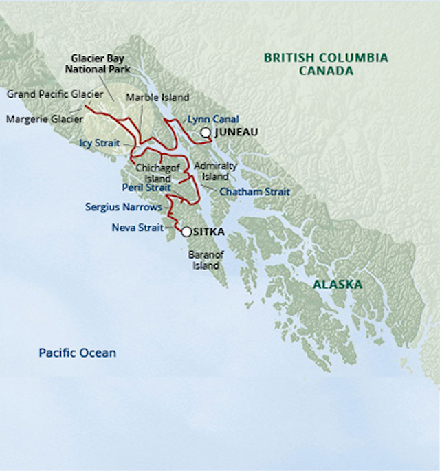 Map for Alaska’s Northern Passages & Glacier Bay