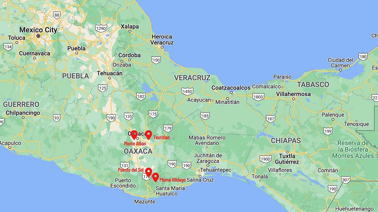 Map for Oaxaca Valley: Birds, Culture & Crafts