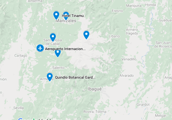 Map for Colombia: Birding & Nature in the Central Andes