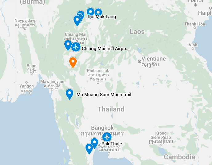 Map for Thailand Birding & Nature