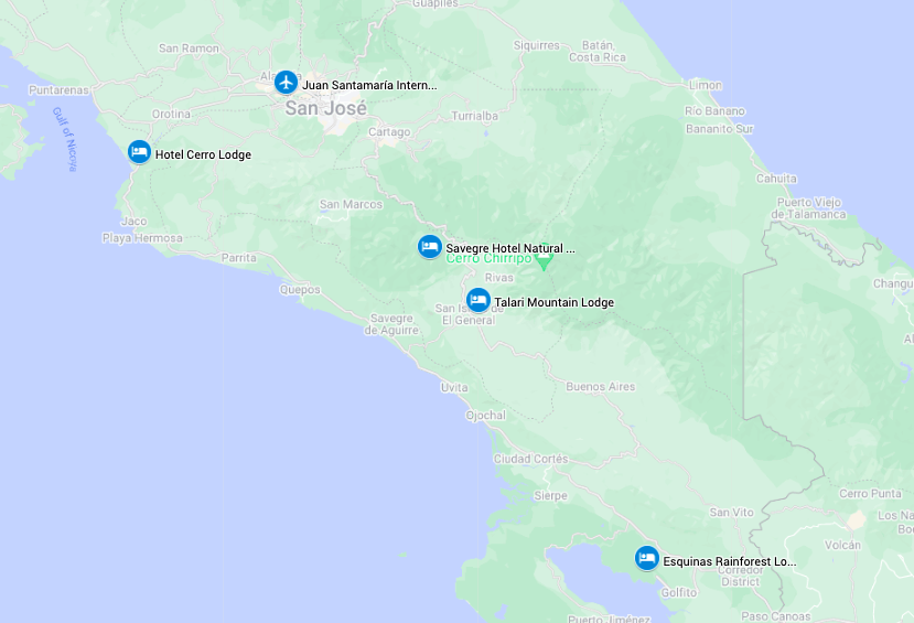 Map for Southern Costa Rica