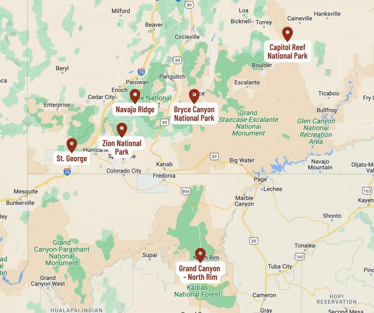 Map for Birding Canyon Country