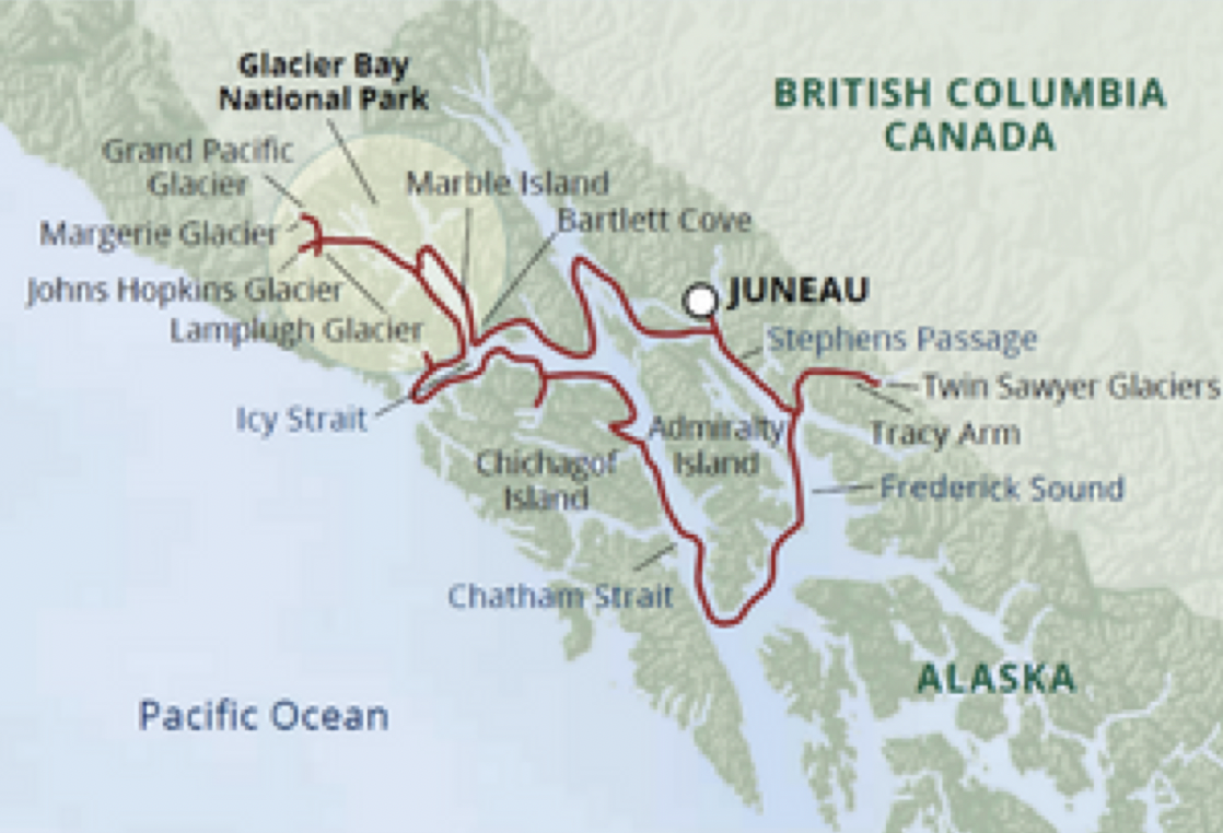 Map for Family Cruise to Glacier Bay National Park