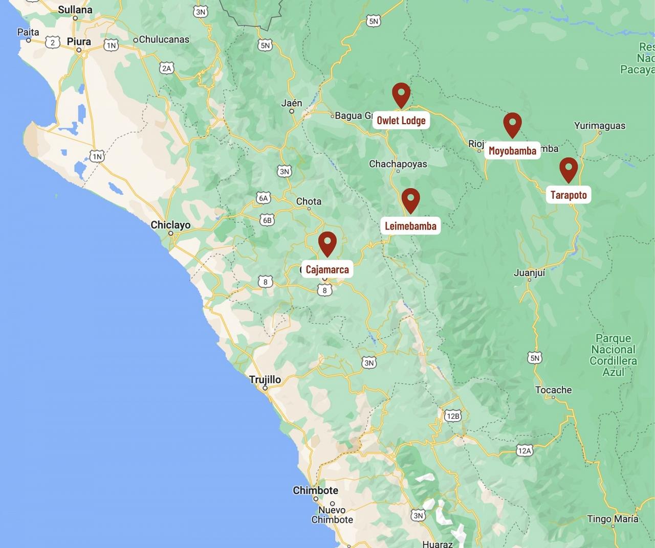 Map for Northern Peru Endemics