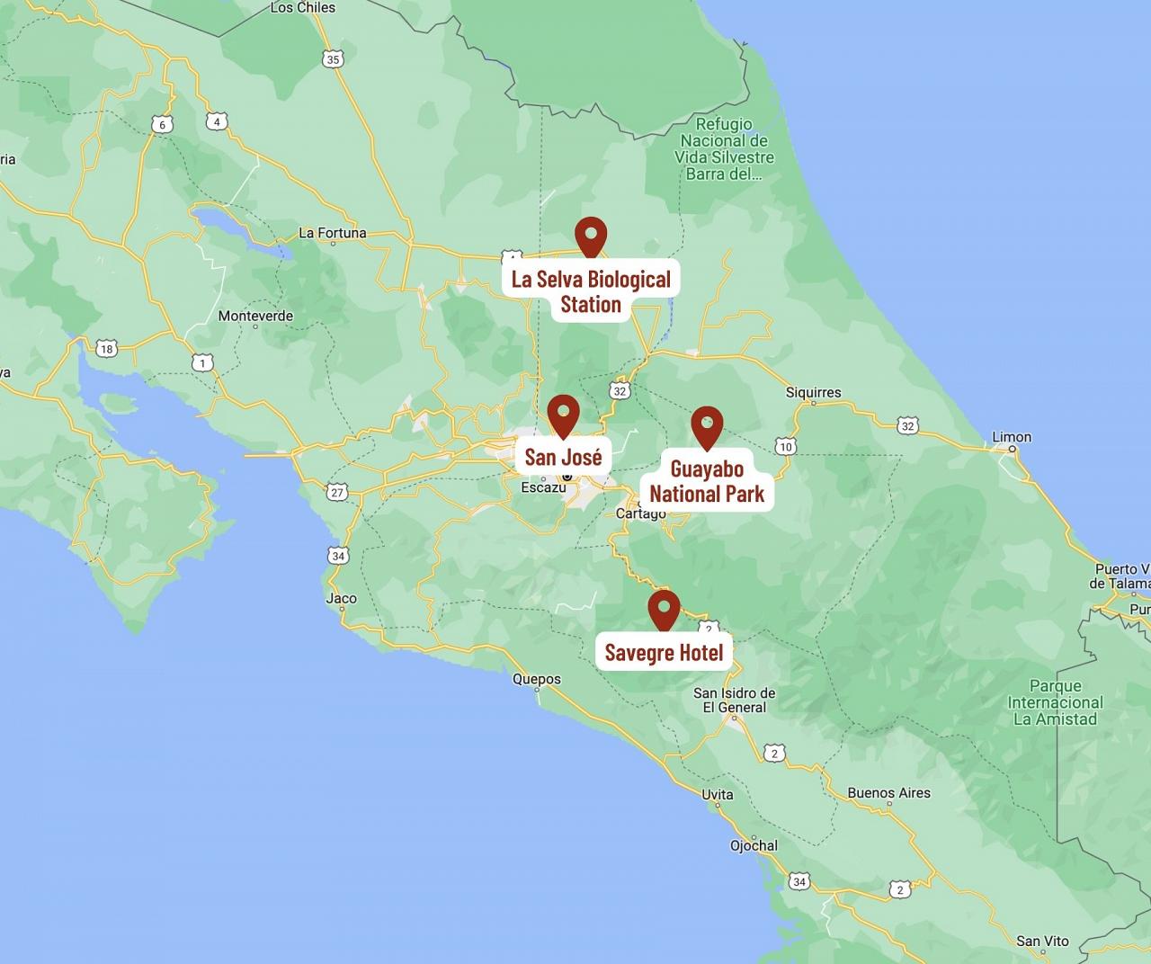 Map for Christmas in Costa Rica 