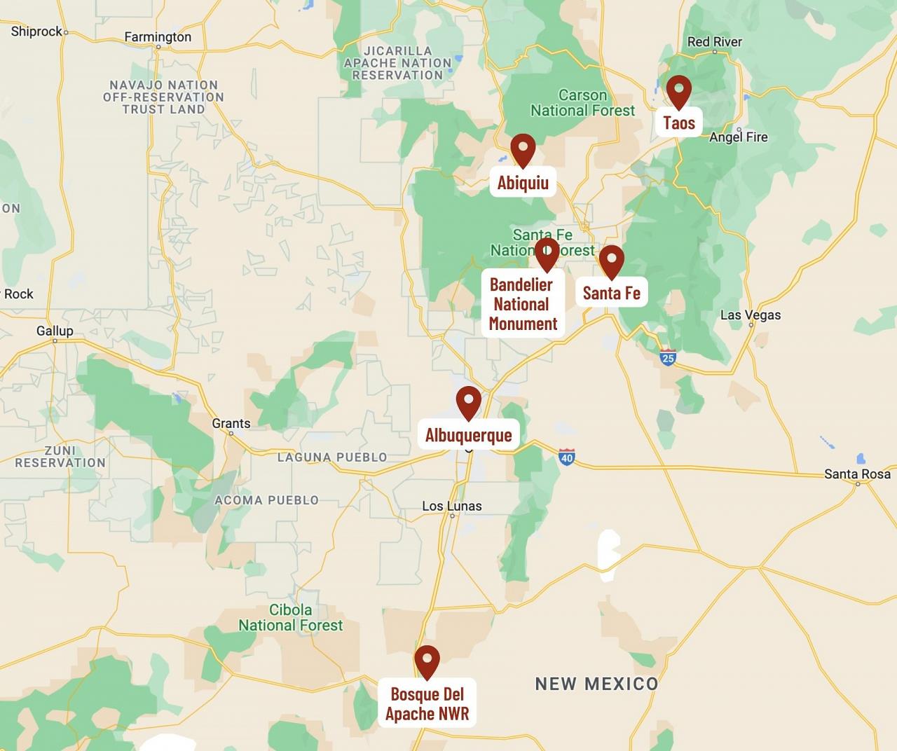 Map for New Mexico Nature & Culture