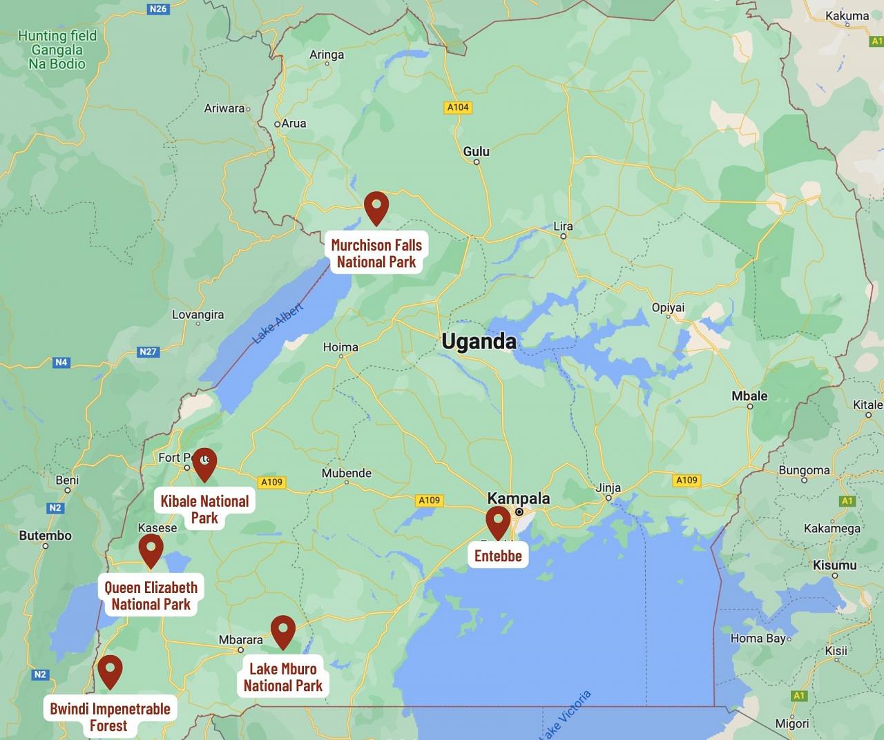 Map for Uganda Highlights